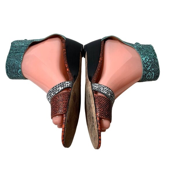 Rebecca Minkoff Sandals Womens 7.5 Wedge Ankle Strap Zip Multicolor Animal Print - Picture 5 of 16